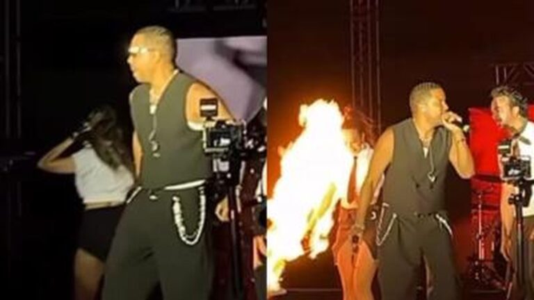 Susto en un show de Los Ilegales: casi se prende fuego una bailarina